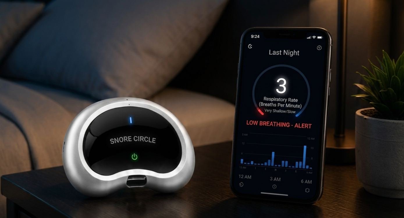 Dispositif Snore Circle et application mobile affichant le score de ronflement